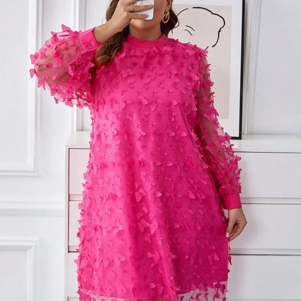 Pink Preppy Womens Appliques Detail Mesh Overlay Dress - Picture 5 of 5